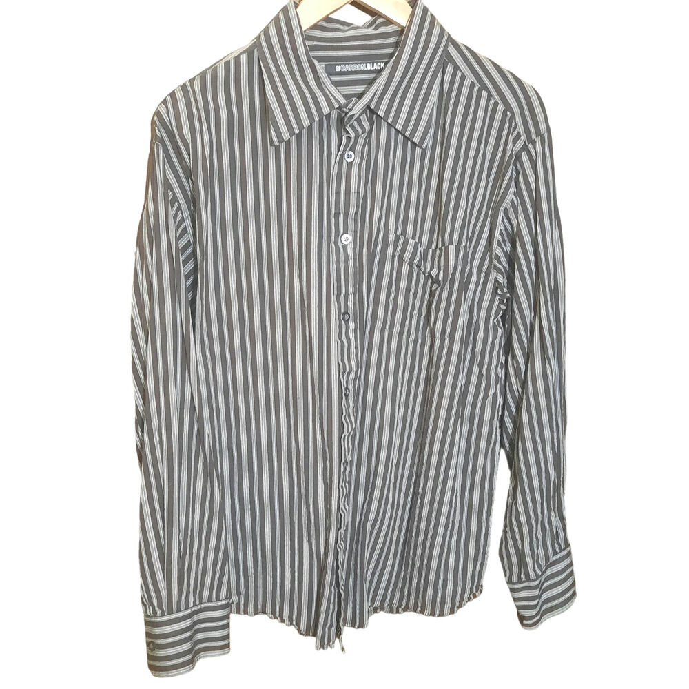 Carbon Black Mens Black & Gray Stripe Button Down Long Sleeve Shirt Size XL